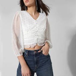 Only White Cotton Self Design Crop Top-image-55