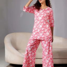Libas Pink Cotton Printed Kurti & Pyjama Set-picture-15