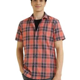 Allen Solly Peach Cotton Regular Fit Checks Shirts-image-83