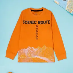 KiddoPanti Boys Orange Cotton Printed T-Shirts-picture-6