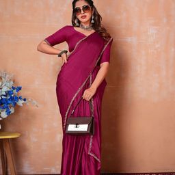 VRAGI Pure Chiffon Embellished Beads and Stones Border Saree-picture-12