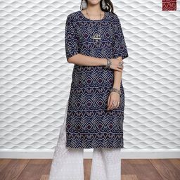 HERE&NOW Selection Of 2 Ethnic Motifs Printed Round Neck Straight Kurta-image-53