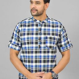 Anouk Rustic Men Checked Mandarin Collar Pure Cotton Straight Kurtas-picture-7