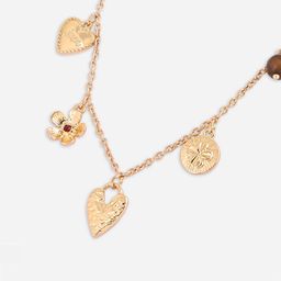 ToniQ Gold-Toned Heart, Floral, Tree Multi-Charms with Brown Bead Drop Choker Necklace image 2