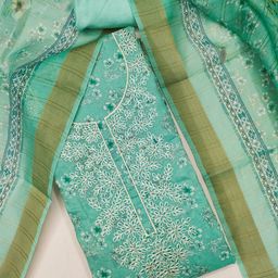 Mitera Women Floral Embroidered Art Silk Unstitched Dress Material-picture-12