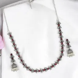 Sangria Silver-Plated Stone-Studded & Beaded Jewellery Set-17