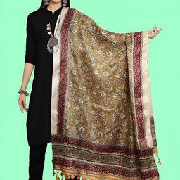 LOOM LEGACY Floral Kalamkari Printed Art Silk Dupatta-52