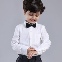 Babyhug Cotton Woven Full Sleeves Solid Shirt With Attached Bow  - White-image-19