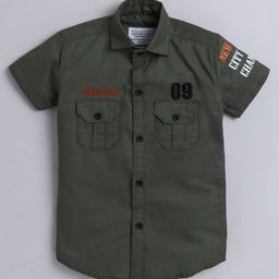 Polka Tots Half Sleeves Text Placement Print Shirt - Green-image-7
