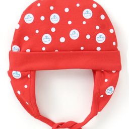 Babyhug 100% Cotton Tie-Knot Cap Polka Dots Print Red - Diameter 10.5 cm-image-45