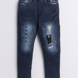 Polka Tots Dude Text Embroidered & Distressed Pant - Blue-image-15