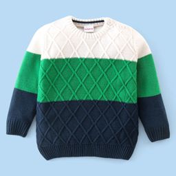 Babyhug Knitted Full Sleeves Sweater With Cable Knit Design - Green White & Blue-image-29