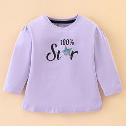Doreme Single Jersey Cotton Full Sleeves T-Shirt with Text Print - Purple Mauve-image-2
