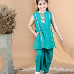 Aww Hunnie Sleeveless Gota Laced Work Embellished Kurta With Pocket &  Palazzo - Green-picture-45