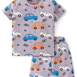 Babyhug Cotton Knit Single Jersey Half Sleeves Night Suit With Cars Print - Grey-picture-47