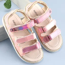 Babyoye Velcro Closure Sandal with Logo Print - Pink-picture-7