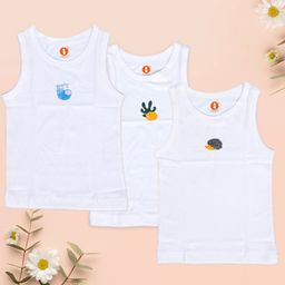 Ooka Baby Soft Cotton Jersey Pack of 3 Sleeveless Hedgehog & Fox Printed Vests - White-image-93