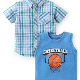 Babyhug Cotton Half Sleeve Twofer Checked Shirt with Printed T-Shirt - Yellow & White-image-73