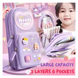 Elecart Cute Triple Layer CanvasPencil Pouch 3D EVA Stereo Pattern Pencil Case Double Layer Pencil Case Cartoon Pencil Case Student Stationery Box Suitable For School, Girls - Color May Vary-22