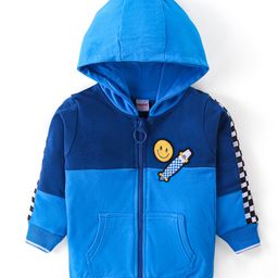 Babyhug Cotton Knit Full Sleeves Hooded Embroidered Sweatjacket with Kangaroo Pockets - Blue-image-29