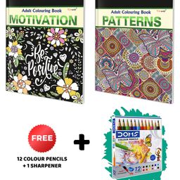 GOWOO Motivation and Patterns - Adult Colouring Book with 12 Colour Pencils + 1 Sharpener : Creative Coloring Fun, Coloring Art kit, Coloring Book for Adults | Pack of 2 Adult Colouring Books- English-13