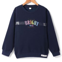 Olio Kids Fleece Knit Full Drop Shoulder Sleeves Sweatshirt with Text Print - Navy Blue-picture-24
