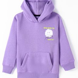 Doreme Fleece Knitted Full Sleeves Hooded Sweatshirt With Text Print & Kangaroo Pockets - Lilac-image-13