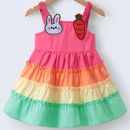 Kookie Kids Cotton Sleeveless Frock with Bunny & Carrot Patch - Multicolor-image-9