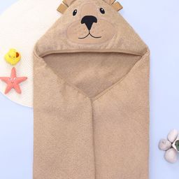 Babyhug Cotton Knit Hooded Wrapper With Bear Face Print & Ear Applique L 76.2 x B 76.2 cm - Brown-image-71