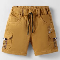 Olio Kids Cotton Knit Above Knee Length Shorts with Text Print & Patch Detailing - Khaki-picture-13
