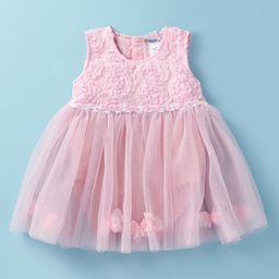 Mark & Mia Woven Sleeveless Party Frock Style Onesies With Floral Applique - Pink-image-82