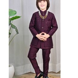 Ahhaaaa Silk Sequins Embellished Threadwork Detailed Sherwani With Pant & Necklace Set - Purple-image-40