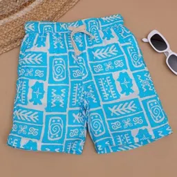 The Lion and the Fish Viscose Aztec Printed Shorts - Cornflower Blue-picture-47