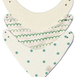 Nintara Baby Extra-Soft, Absorbent, 100% Organic Cotton Bandana Bibs Pack of 3 - Green-image-2