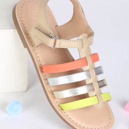 Aria+Nica Solid Gladiator Sandals With Velcro Closure - Multi Colour-image-93