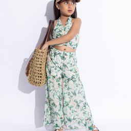 Taffykids Georgette Sleeveless Floral Printed & Crop Top & Coordinating Palazzo Set - Multi Colour-image-21