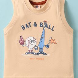 Zero Sinker Knit Sleeveless Vest With Bat & Ball Text Print - Peach-image-52