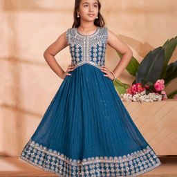 Aarika Georgette Woven Sleeveless Floral Embroidered & Mirror Work Detailed Gown - Rama-image-67