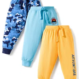 Babyhug Cotton Knit Full Length Lounge Pant With Text Print Pack Of 3 - Light Blue Yellow & Blue-picture-24