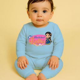 The Peppy Tend 100% Cotton Knit Janmasthami Theme Full Sleeves Natkhat Radha Text Printed Romper - Blue-image-91