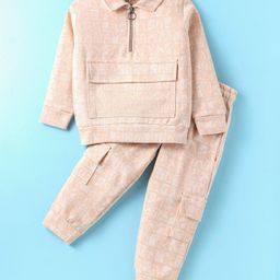 Rikidoos Full Sleeves Checked & Abstract Printed Sweatshirt & Joggers Set - Cream-picture-41