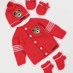 The Original Knit Knit Full Sleeves Teddy Bear Designed Sweater With Cap Mittens & Socks Set - Pink-picture-35