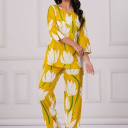 DECORIS Women Yellow Cotton Floral Printed Co-Ord Set-picture-19
