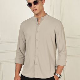 Thomas Scott Men Premium Slim Fit Solid Mandarin Collar Casual Shirt-picture-32