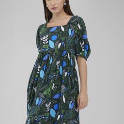 IZEL Women Tribal Printed Puff Sleeve Fit & Flare Dress-image-22