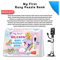 gowoo My First Unicorn Busy Puzzle Book : Kids Activity Book,  Early Learning Binder book with Activities, Montessori Book with hook and loop, Splash and Tear proof, Activity Book for Toddlers with Stickers. image 2