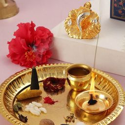 IGP Yellow Gold Plated Puja Thali with Ganesha Idol-image-25