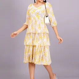 JC4U Floral Print Georgette A-Line Midi Dress-image-43