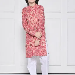 THE PONY & PEONY CO. Boys Ethnic Motifs Printed Band Collar Pure Cotton Kurta With Pyjamas-picture-42