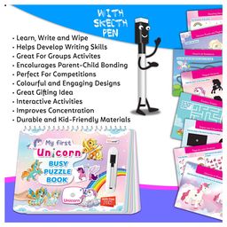 gowoo My First Unicorn Busy Puzzle Book : Kids Activity Book,  Early Learning Binder book with Activities, Montessori Book with hook and loop, Splash and Tear proof, Activity Book for Toddlers with Stickers. image 4